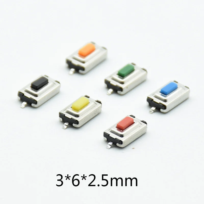 50pcs Tact Touch mini Micro Switch 3X6X2.5MM 3*6*2.5mm SMD yellow Red  Black orange Green Blue Brown Button Head