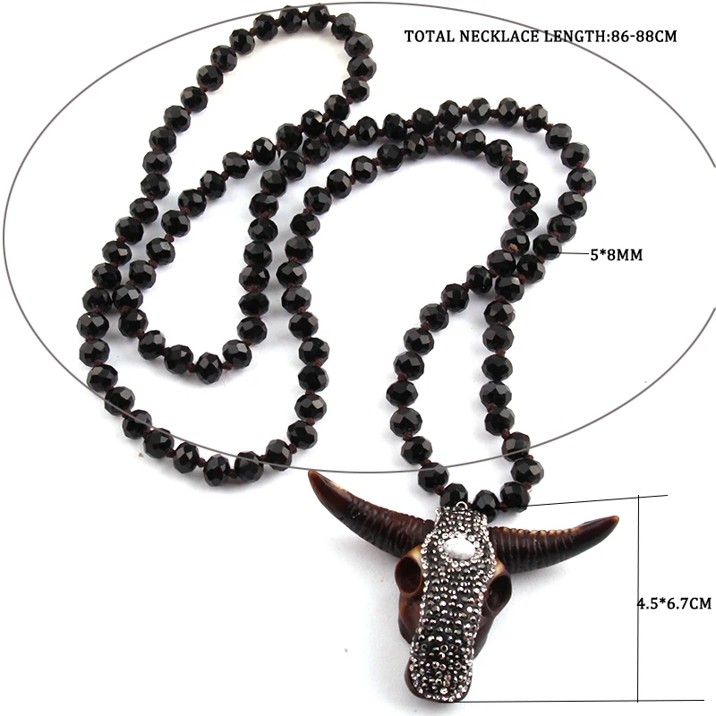 Free Shipping Fashion Long Crystal Glass Knotted Horn & Big Teeth Pendant Necklaces For Women Ethnic Necklace