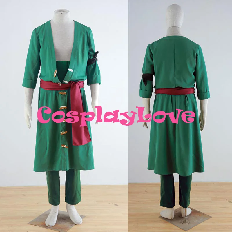 

New Custom made Japanese Anime Green One Piece 2th Roronoa Zoro Cosplay Costumes From One Piece Cosplay