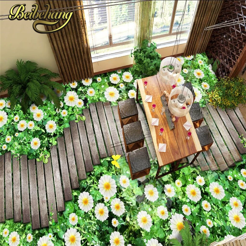 beibehang Custom Flowers trees board path Mural Wallpaper 3D Floor Paintings Living Room Bedroom Vinyl Self-adhesive wall paper