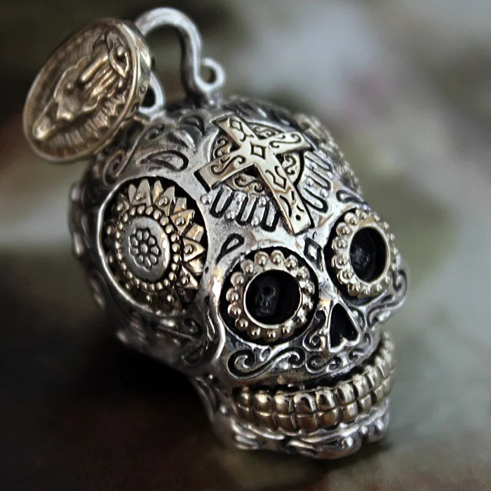 

Genuine 925 Sterling Silver Skull Necklace Pendant European Retro Personality