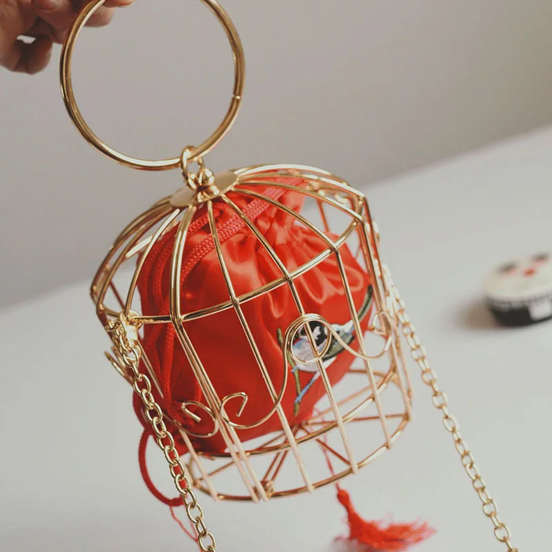 BENVICHED Personality Bird Cage Women Handbag Tote Metal Cage Girls Top-Handle Bags Coin Purse Fashion Party Pouch Clutch B042
