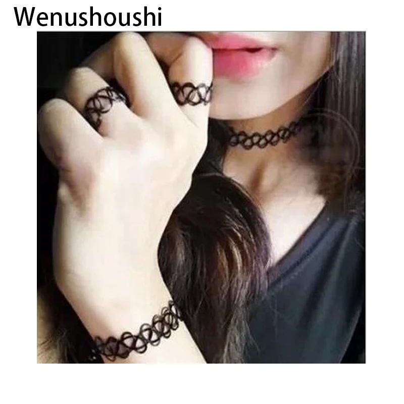 3 pcs one set wire tattoo colar women harajuku Japan necklaces bracelets rings collares jewelry sets girls gifts new