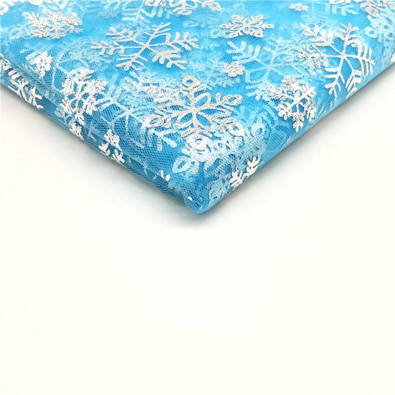 1m/lot Width 150cm Princess Dress Glitter Fabric Blue Snowflake Organza Fabric Sewing DIY Skirt Handmade Material Decor