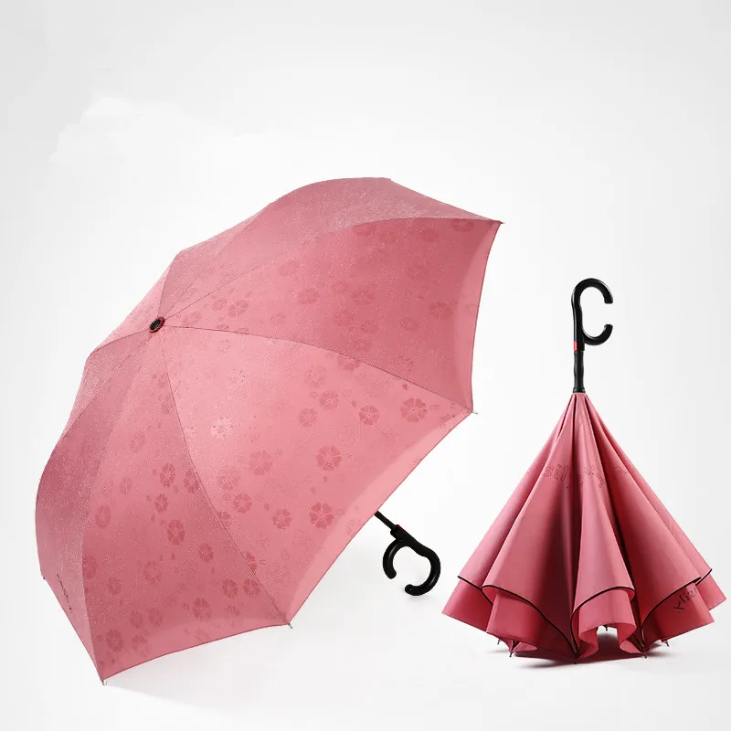 115cm 2-3persons auto open C-Hook Enlarge double layers Reverse hands-free umbrella Inverted water flower magic standing parasol