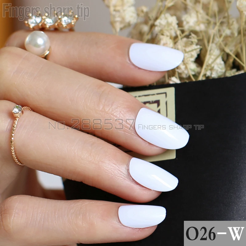 24pcs new product hot sales candy oval decorative fake nails short round section White comfortable false nails R26-W