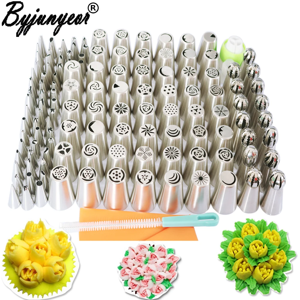 129PCS Stainless Steel Nozzles Pastry Set Icing Piping Nozzle Cake Decorating Tips Wedding Birthday Party Cake Decoration CS002