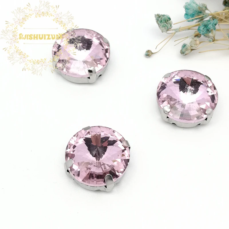 New! Best-selling Circular Satellite Pink Crystal Glass Sewing Rhinestones Whith Claw DIY Jeans Woman and Wedding Dresses