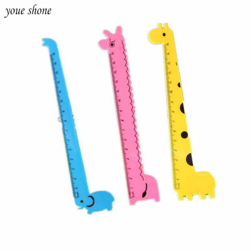 3Pcs/Lots 15Cm Cartoon Giraffe Elephant Ruler Student Study Supplies Stationery For Children Plastic Ruler