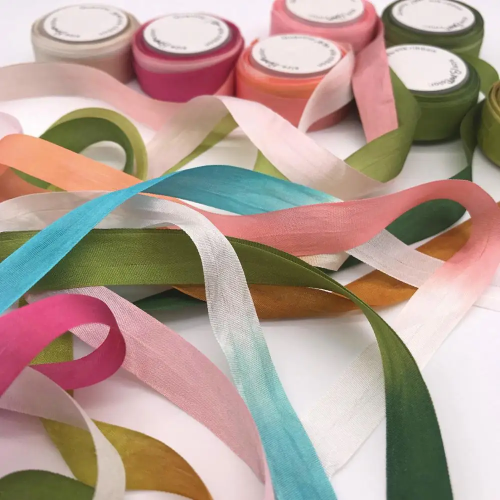 13mm variegated color 100% pure silk woven double face silk ribbons for embroidery and handcraft project,gift packing