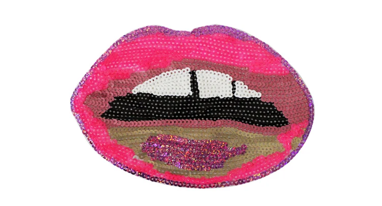 DIY Big Red Lip mouth patches Applique Sewing Handmade Bling Bling Sequins Patch for Clothing Embroidered Iron On Embroidery