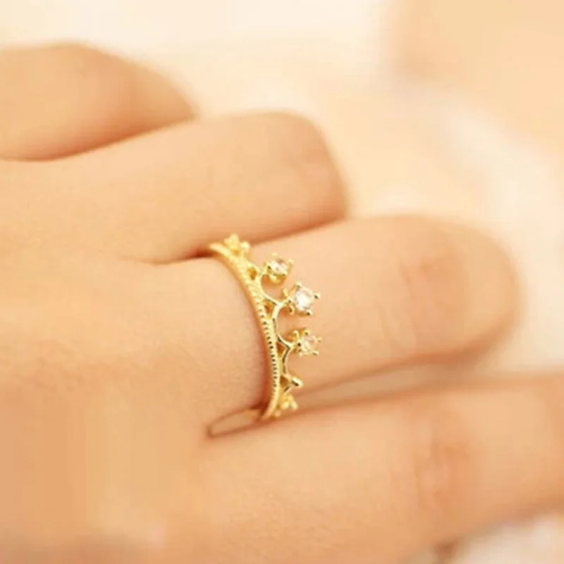 Sweet Crown Cute Princess Ring Golden Silver Plated Fashion Rings For  Women