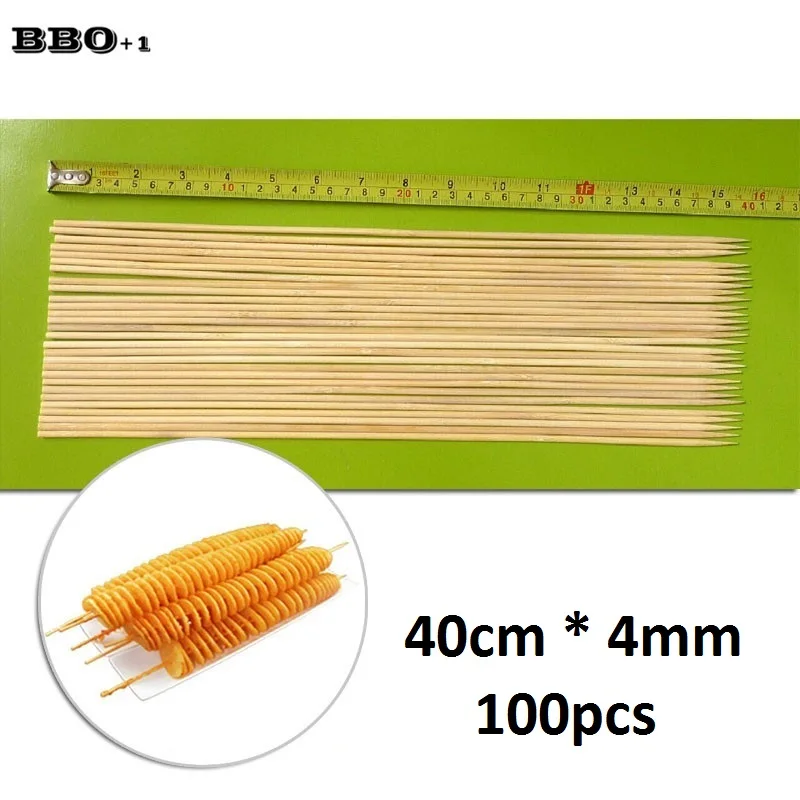 100-300pcs 40cm*4mm  Bamboo BBQ Skewers Potato Tornado Hot Dog Sticker Shish Kabob Skewers Wooden Barbecue Skewer Wood BBQ Stick