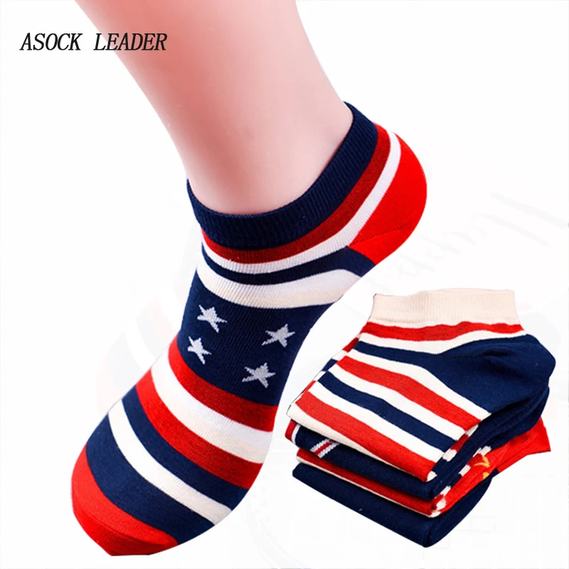 5 Pairs/Lot 2018 Summer New Cotton Men's Socks National Flag Black&White Bars Invisible Socks Men's Gift Socks