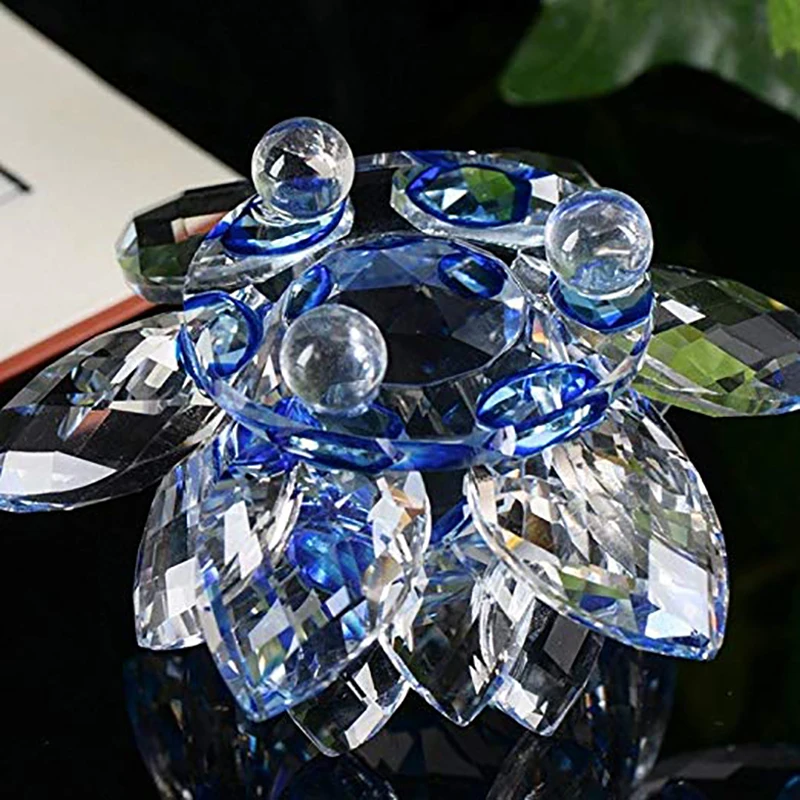 80/100/120/140/200mm 1pcs Blue Color Crystal Lotus Flower Paperweight For Feng Shui Home Decor Office Collections