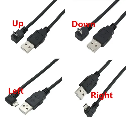 USB 2.0 수-마이크로 USB 상하 좌우 90 도 각도 케이블, 휴대폰 태블릿용 마이크로 USB 각도 케이블, 0.25m, 1.5m 