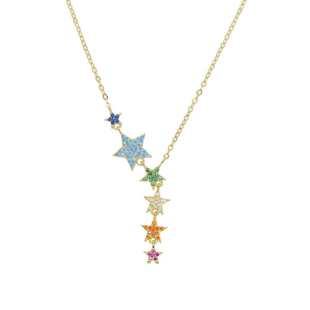 2024 Women Fashion Party Jewelry Micro Pave Colorful Cz Rainbow Star Link Chain Sexy Multi Layer Choker Y Charm Weomen Necklaces