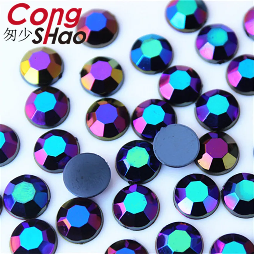 Superior quality 50pcs 10mm stones AB crystals Round Flat Back Acrylic AB Rhinestones Costume Face Decorations Face Gems WC656