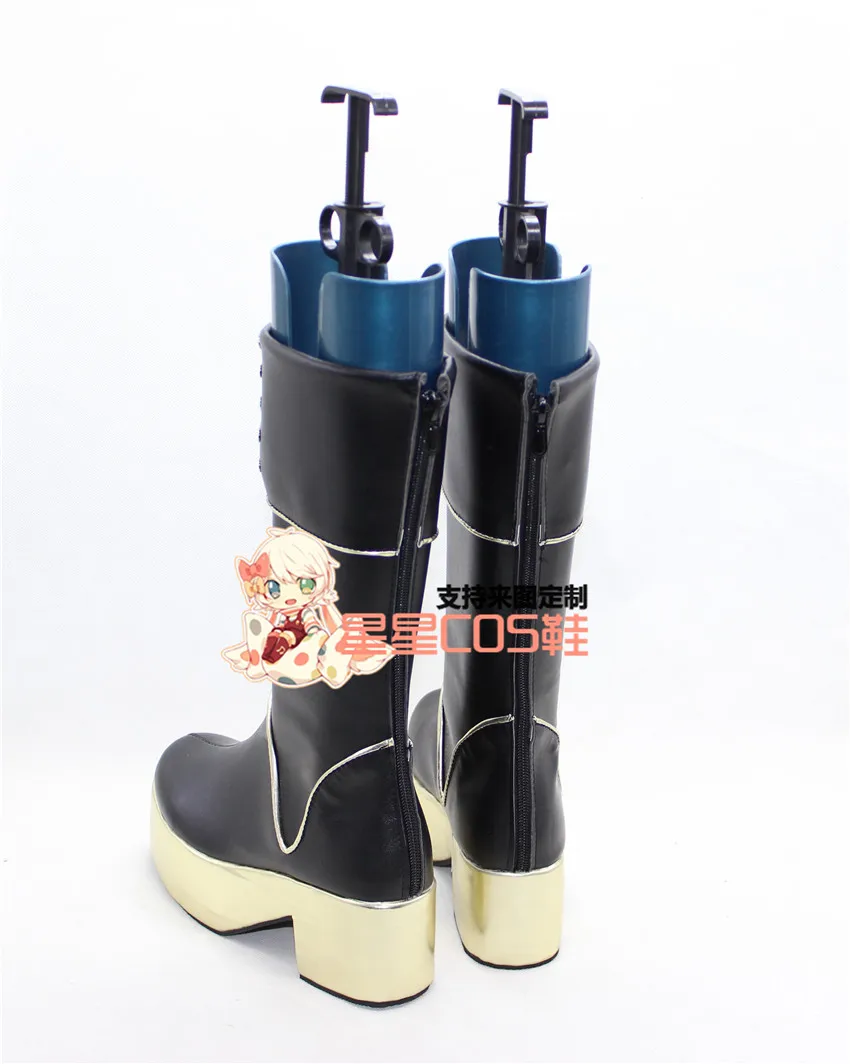 Touken Ranbu Akashi Kuniyuki Thick Heel Black Cosplay Shoes Boots X002