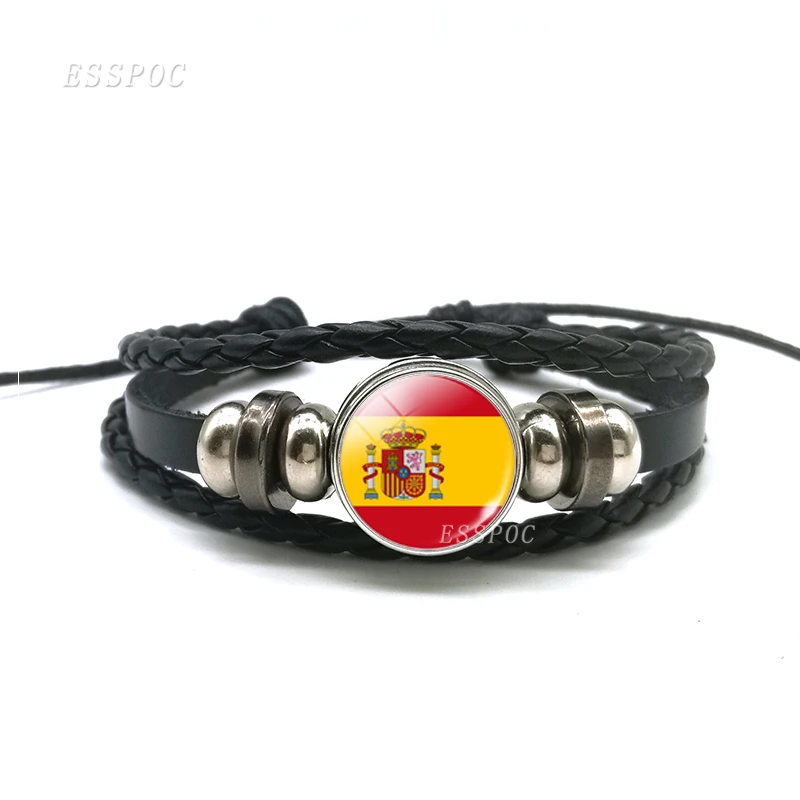 Men Hot Flag Charm Leather Bracelets Sounth European Countries Romania Greece Croatia Italy Spain Portugal Andorra Flag Bracelet