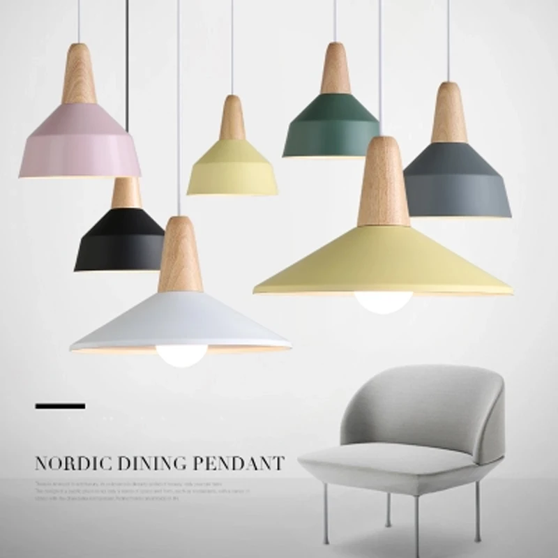 

Nordic Macarons Postmodern Restaurant Living Room Beroom E27 Home Decor LED Lighting Single Wood Pendant lamp Indoor Fixture