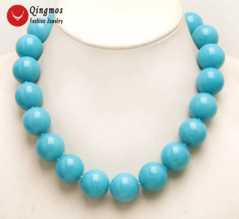 

Qingmos Trendy 18mm Round Natural Sky-Blue Jades 17" Chokers Necklace for Women with Genuine Jades Necklace Jewelry-nec6281