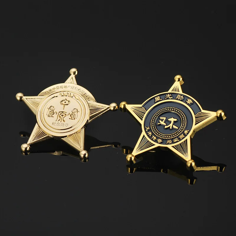 Custom 3Dlogo Badge Plated Gold Pentagram Shape Metal Badges