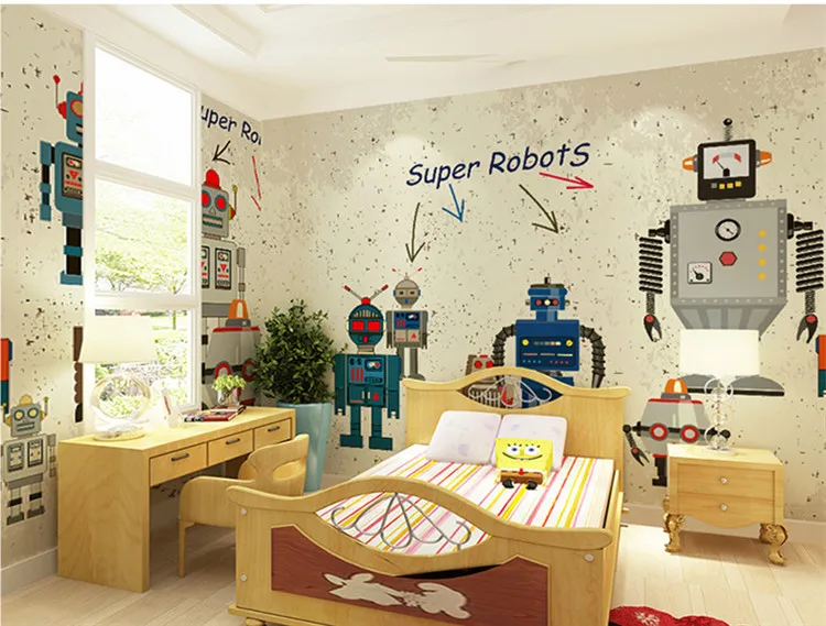 

3D modern environmental cartoon robot children's room sofa bedroom TV background wall custom wallpaper mural