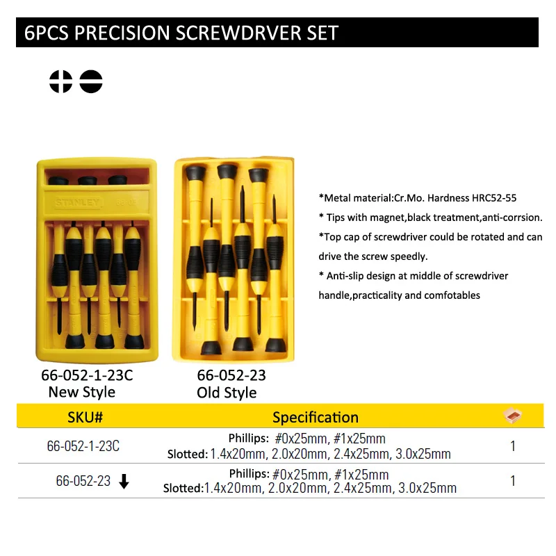 Stanley 6 pcs slotted phillips combination mini screwdriver kit multifunction 1.4mm 2.0mm 2.4mm 3.0mm #0 #1 small driver set