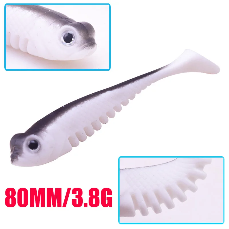 Proleurre 5pcs Silicone Soft Bait 5 Hooks 8cm 3.8g Shad Fishing Lure Jigging Wobbler Fishing Pesca Artificial Soft Lures