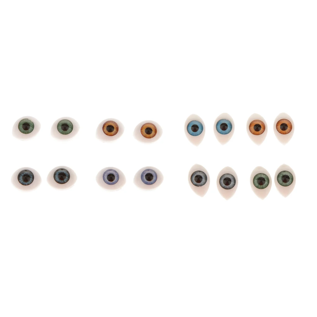 16pcs Oval Flat Back Plastic Eyes Iris for Porcelain Dolls DIY 5mm 6mm