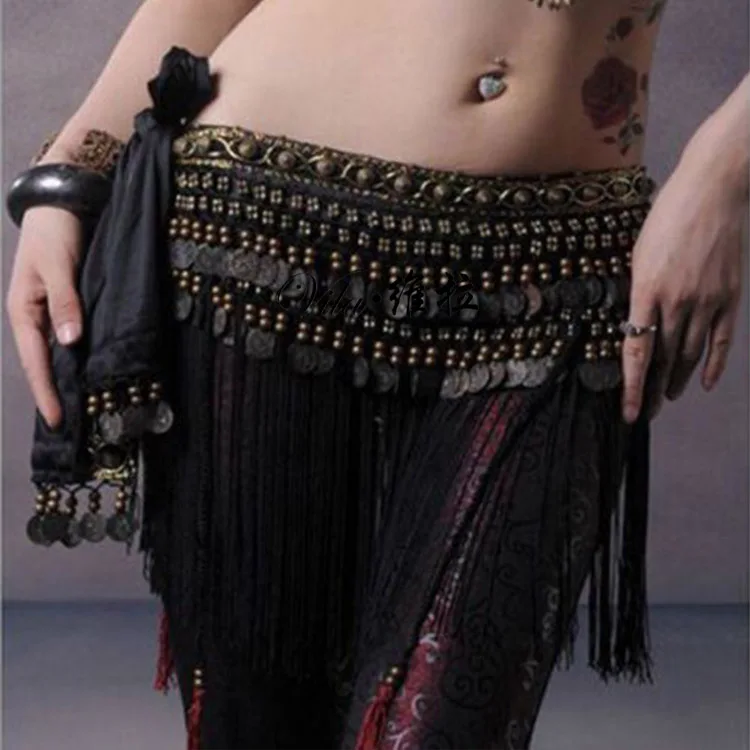 2022 US New Belly Dance Hip Scarf Coin Belt Tribal Costume Fringe Tassel Belt Copper belly dancing waist belt on sale