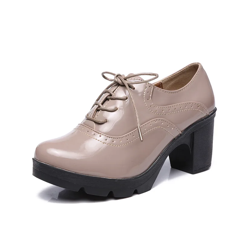 High Heels Oxford Shoes Woman Autumn 2018 Thick Heel Women Pumps Shoes Brogues Oxford Woman Casual Platform Shoes British Style