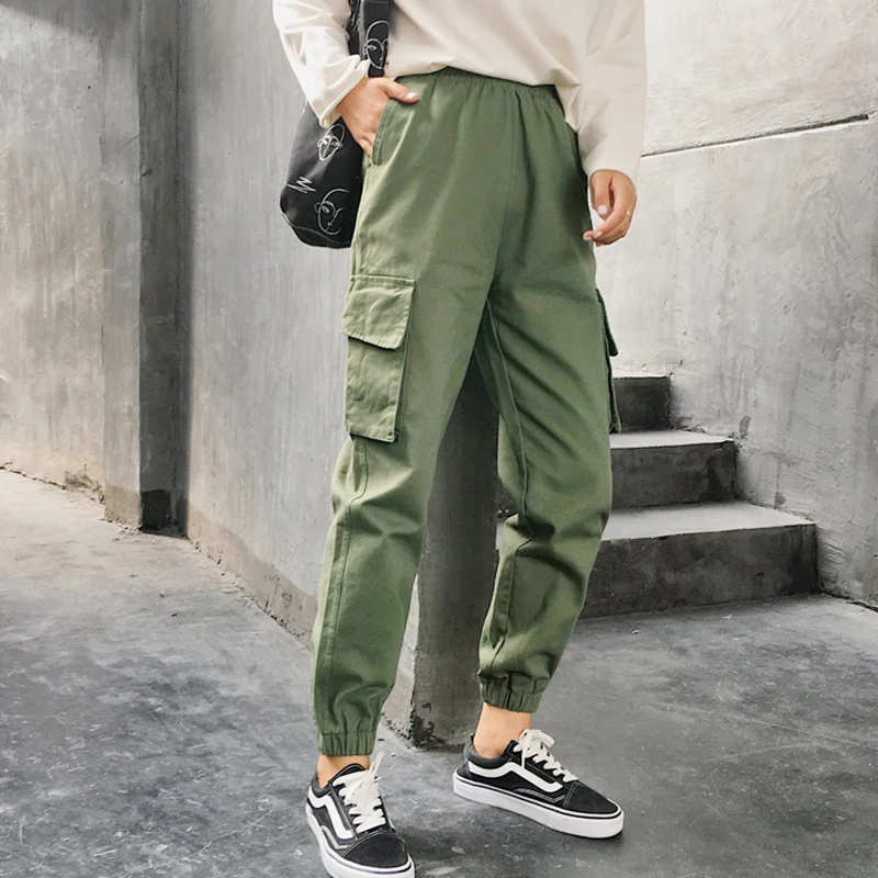 

2019 High waist pants loose joggers women army harem camo pants streetwear punk black cargo pants women trousers