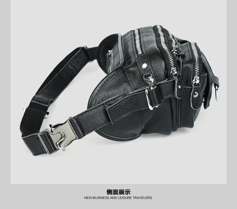 Fashion Men Genuine leather waist bag for men Waist Pack leather fanny pack waist pouch black male Belt Bag Money Belt