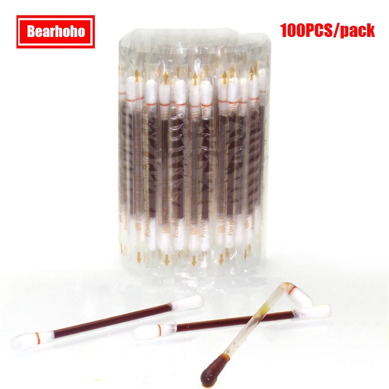 

100PCs/ Pack Sterile Cotton Swab Disposable Medical Povidone Iodine Cotton Stick Antibacterial Disinfected Wound Dressing