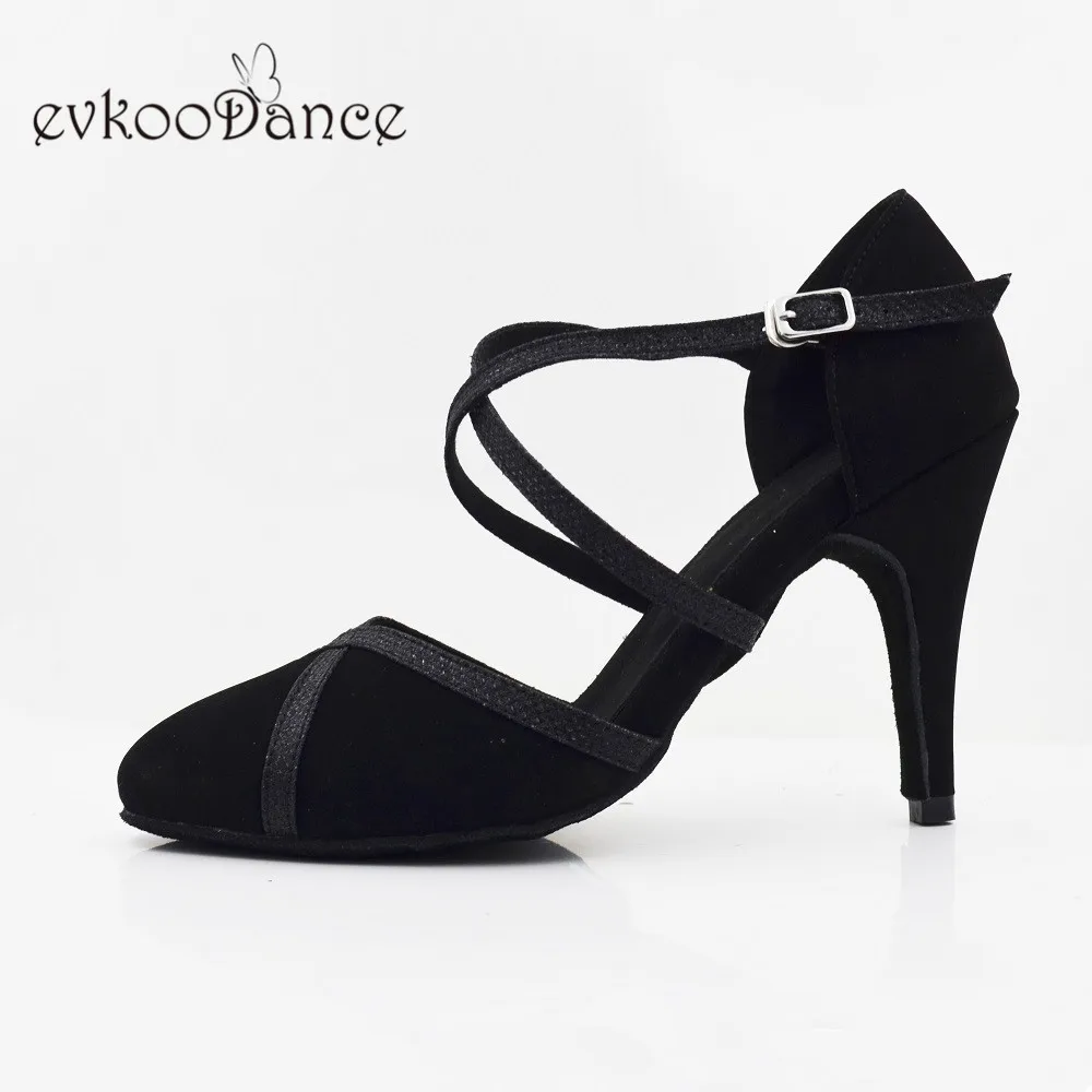 Evkoodance Modern Dance Shoes High heel 8.5cm Glitter Nubuck Ballroom Waltz Tango Shoes Closed Toe Latin Salsa Ballroom Shoe DIY