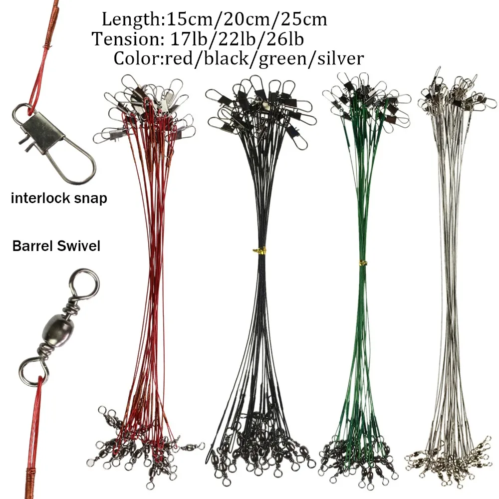 

Assorted 17lb-35lb Fishing Line Steel Wire Leader With Swivels Snap Carp Fishing Tackle Accessories Anti-bait Leadcore Leash