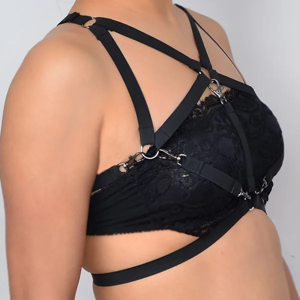 Nuovo Caldo Delle Donne Del Reggiseno cablaggio Elastico Regolare Le dimensioni top Aperto Gabbia reggiseno cablaggio Goth Harajuku Pentagram cablaggio Rave mano di usura fatto