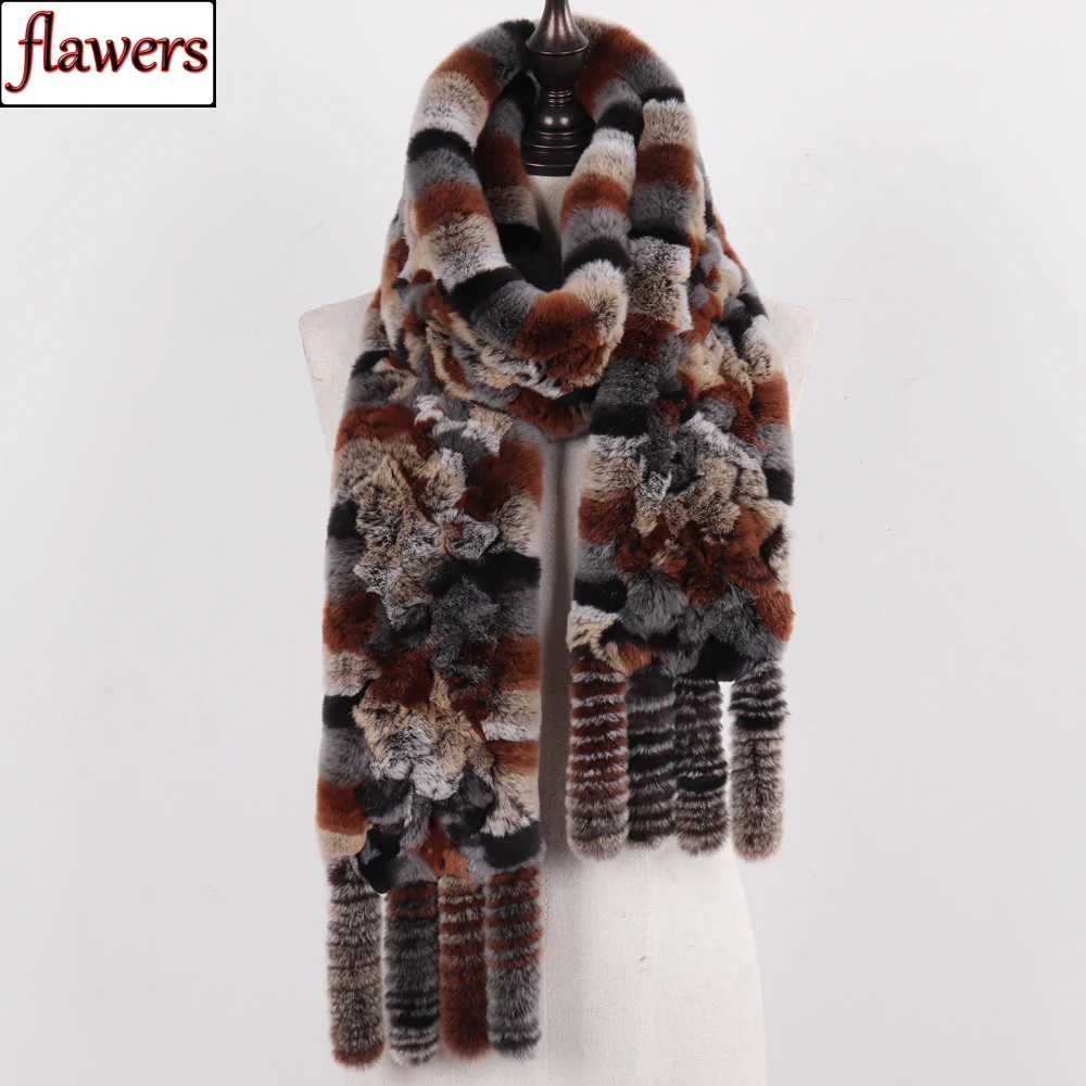 

New Arrival Russian Women Real Rex Rabbit Fur Scarves Ladies Winter Natural Rex Rabbit Fur Scarves Knit Tassel Real Fur Shawls