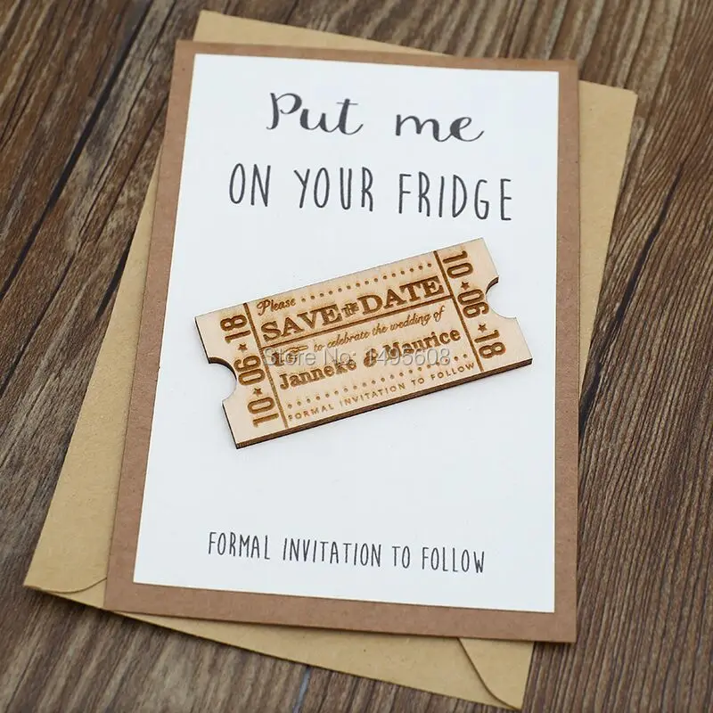 Ticket save the date magnet, custom wooden save the date,movie wedding save the date