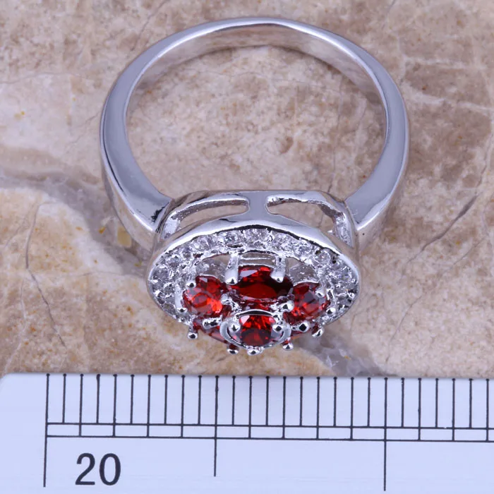 Divine Red Garnet White CZ Silver Plated  Ring Size 6 / 7 / 8 / 9 R0248