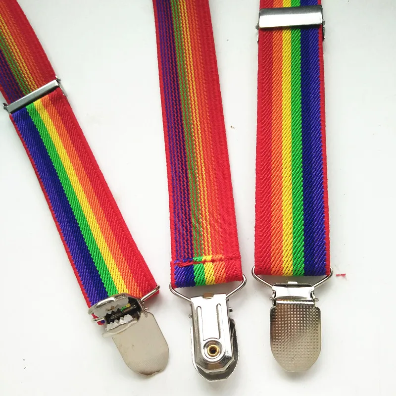 Unisex Rainbow Striped Suspenders Mens Adjustable Clip-on Y-back Suspender kids pants holder for wedding BD014