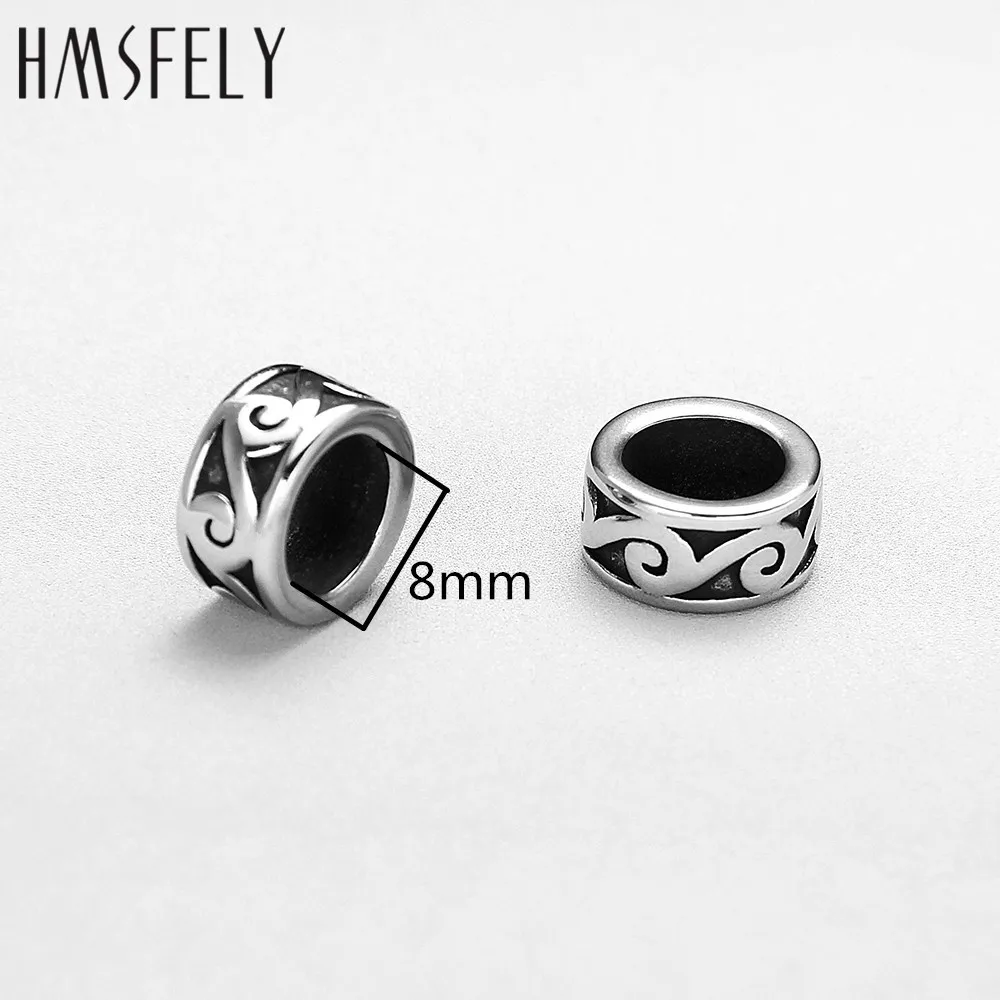 HMSFELY Stainless Steel Cloud Pattern Ring Beads For DIY Leather Bracelet Jewelry Making 8mm Hole Size Accessories Bead 5pcs/lot