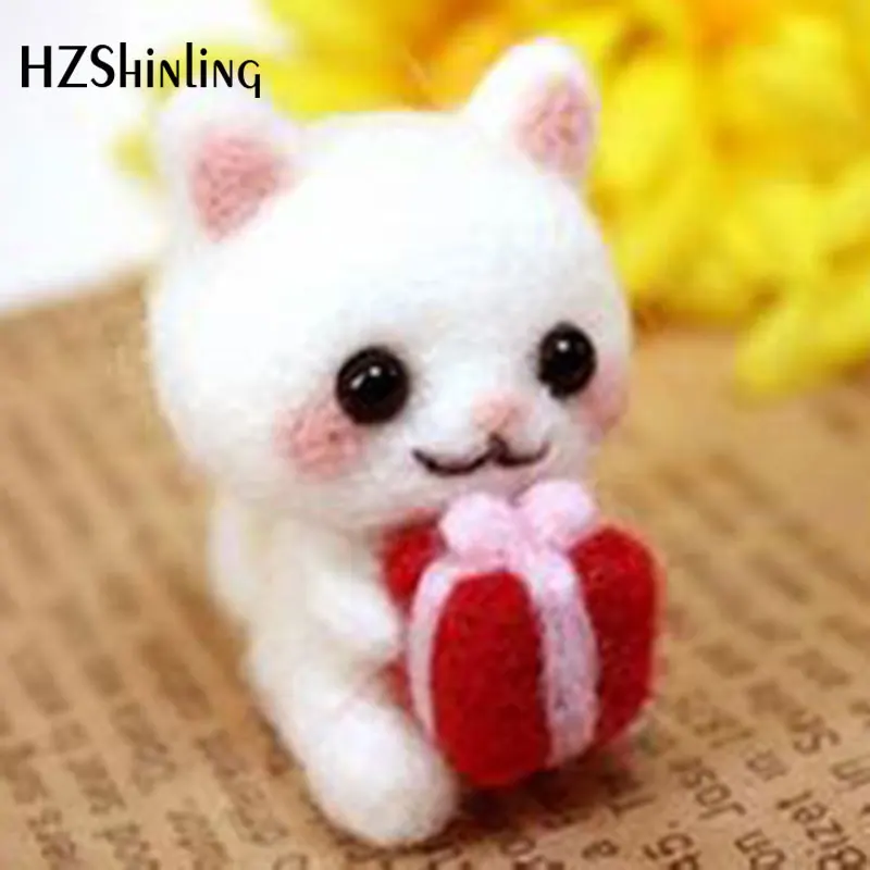 Non-Finished Felt Kit Sweet Craft Handmade Cat Kitty Toy Doll Wool Felt Poked Kitting DIY Cute Pet Kitty Wool Felting