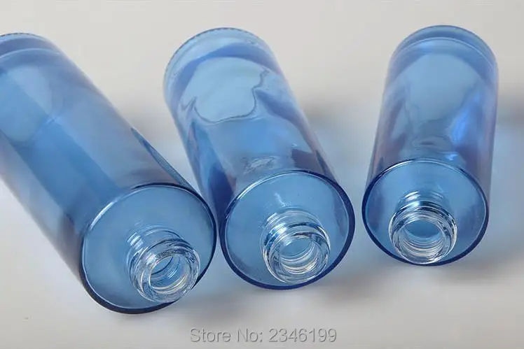 10pcs/lot Empty DIY Blue Glass Cosmetic Containers, Liquid Spray Bottle, Lotion Pump Bottle, Cream Jar, Emulsion Bottle