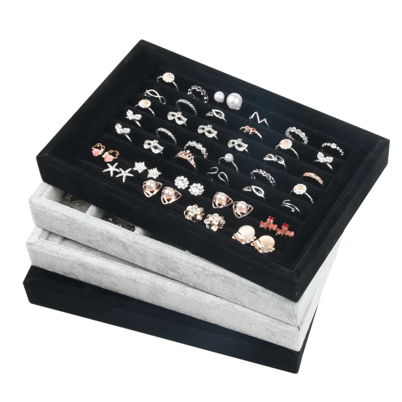 Ice Velvet Stackable Small Ring Display Tray Black 15 Grid Jewelry Display Tray For Store Storage Exhibit Socket Holder