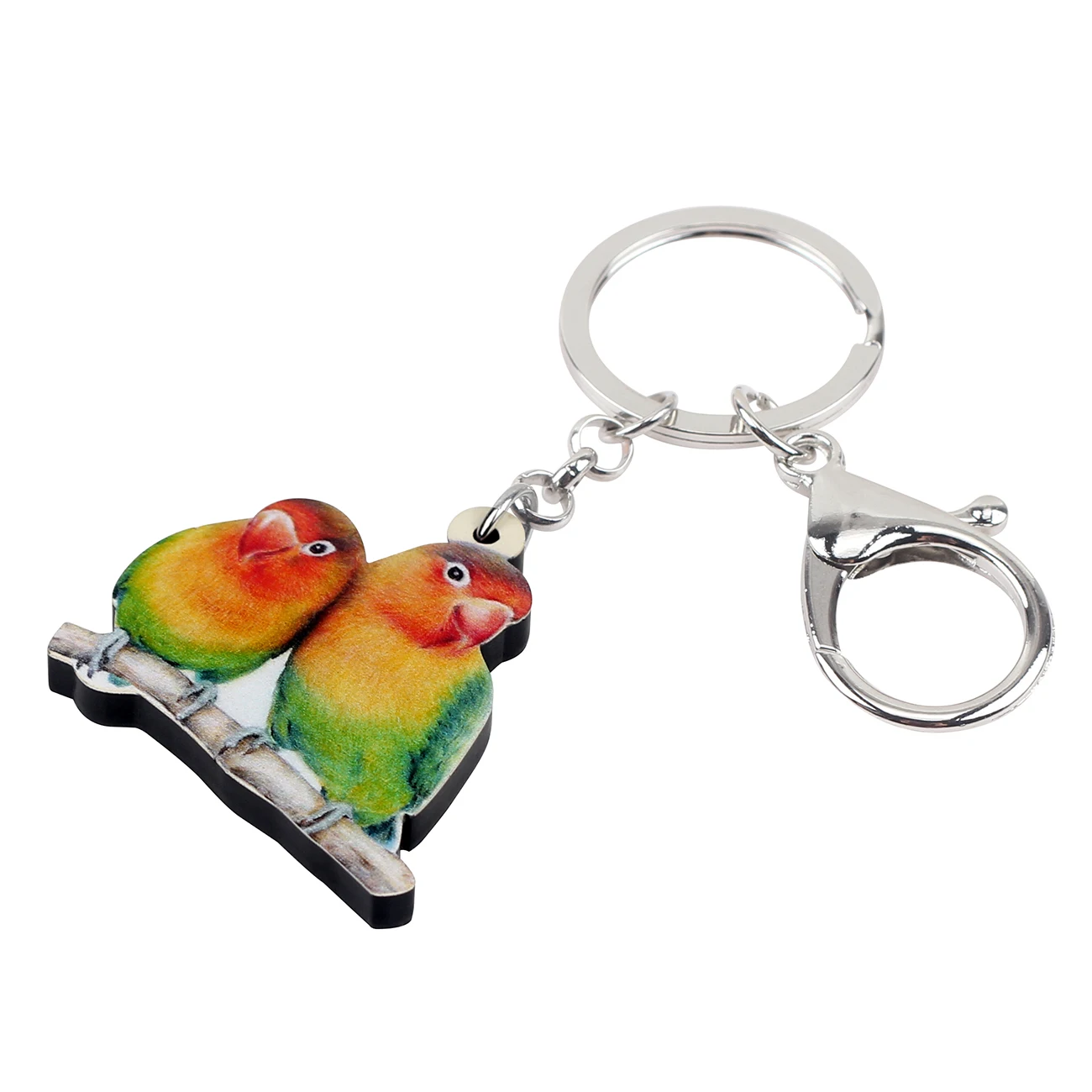 Bonsny Acrylic Africa Fischer's Lovebird Parrot Bird Key Chain Keychains Ring Cute Animal Jewelry For Women Girl Bag Car Pendant