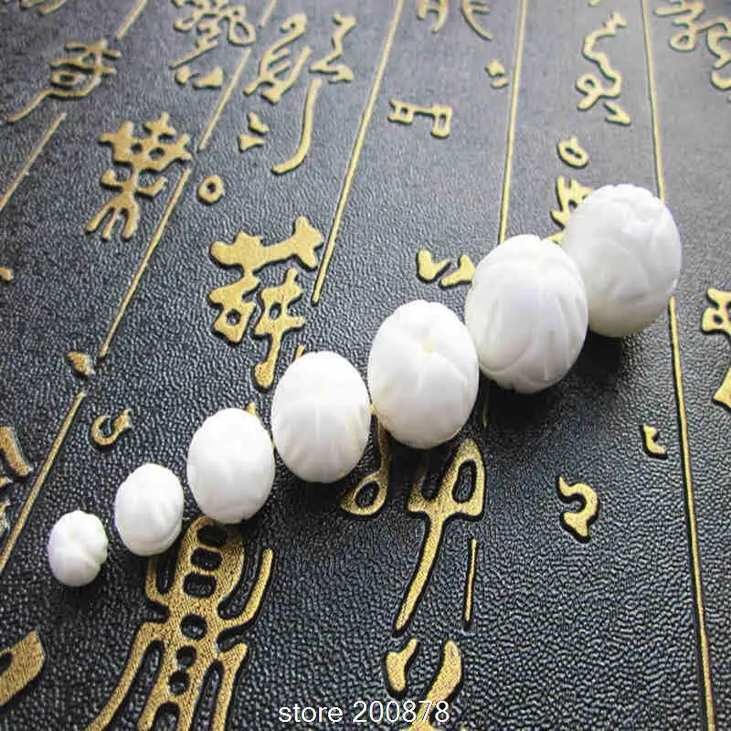 10PCS Natural Snow White Tridacna Shell Loose Beads 8/10/12mm Naga Conch Shell Carved Padma Lotus Beads TSB0233