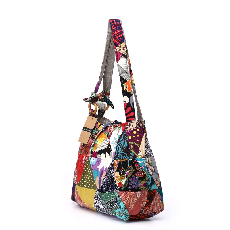 Annmouler Brand Women Shoulder Bag Cotton Fabric Handbags Adjustable Patchwork Hippie Bag Large Capacity Hobo Gypsy Purse